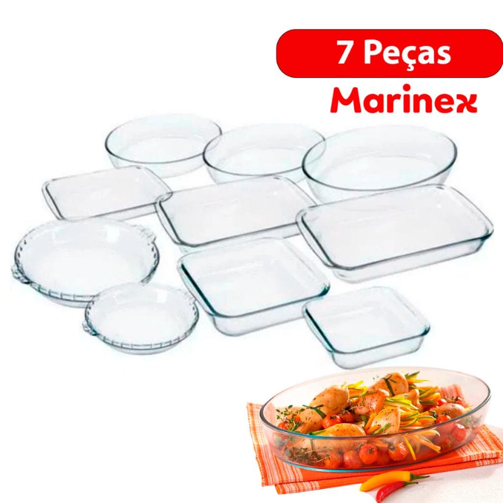 Conjunto Marinex Kit Jogo de Travessas 7 peças Vidro Temperado para Forno