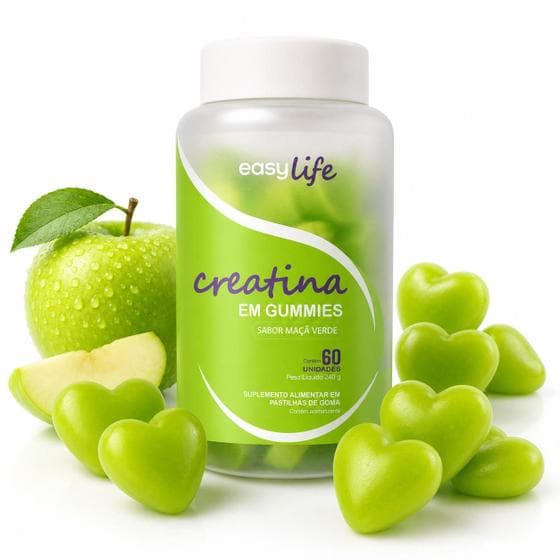 Creatina em Goma Mastigável 60 Unidades Maçã Verde Gummy Easy Life